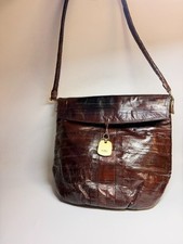 Vintage Sunco Genuine Eel Skin Purse Shoulder Bag Brown Made In Korea