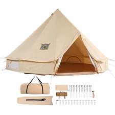 Canvas Bell Tent 6m/19.68ft Waterproof Camping Tent Yurt with Stove Jack