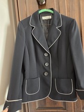 TAHARI ARTHUR S. LEVINE JACKET Sz 12 BLACK W/ WHITE PIPING TRIM FULLY LINED