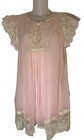 Vtg 80s Womens Pink Ruffle Lace Coquette Prairie Cottagecore Night Dress Sz S
