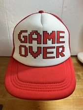 Retro Game Over Foam Trucker SnapBack Hat Gamers Nintendo 80s Style Red White