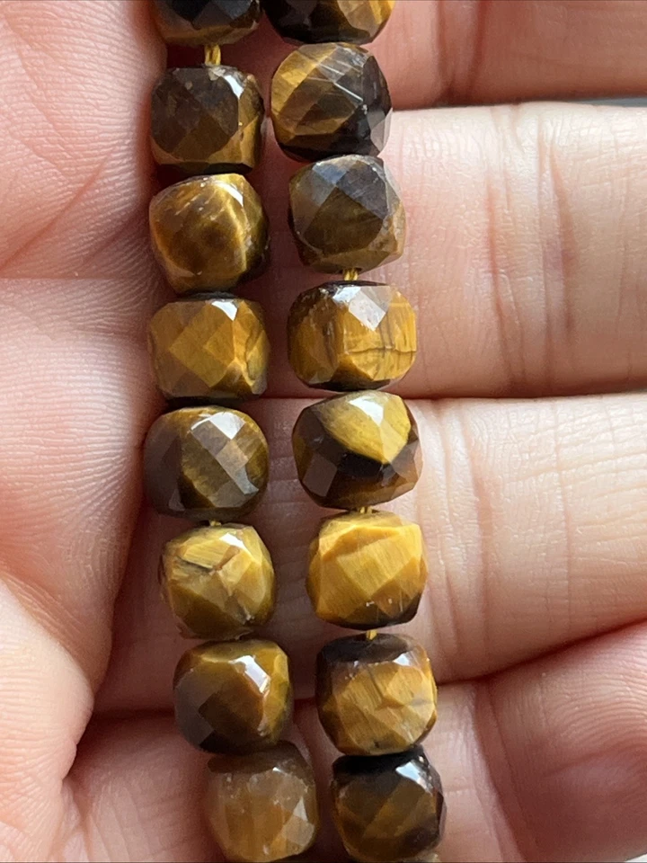 Tigerauge Perlen Quadrat Würfel facettiert Loch 55Stk 7mm Edelstein Kristall DIY - Bild 2 von 4