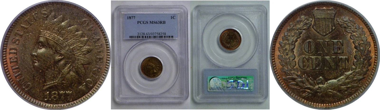 1877 Indian Head Cent PCGS MS-63 RB