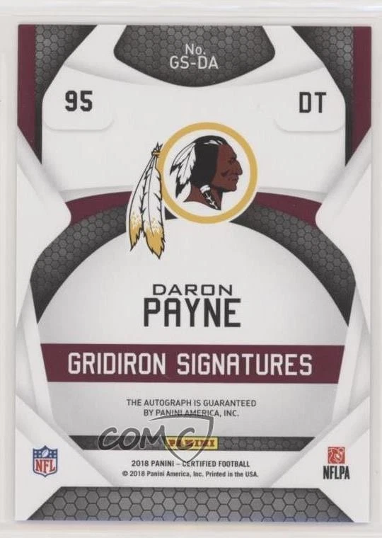 2018 Certified Gridiron Signatures /99 Daron Payne #GS-DA Rookie Auto RC - Image 2 of 2