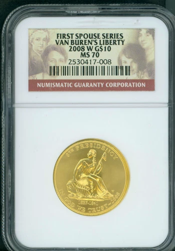 2008-W $10 GOLD COMMEMORATIVE FIRST SPOUSE Van Buren's Liberty NGC MS70 MS-70 !