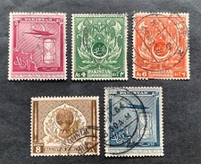 Pakistan 1951  - 5 used stamps - Michel No. 56, 58, 59, 60, 62