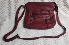 VINTAGE Burgundy RED Faux Leather Multi Pocket CROSSBODY Handbag Purse GuC