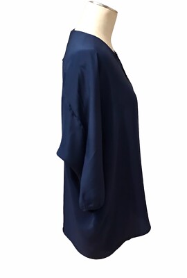 Vince Navy Blue SILK Blouse 1/4 Zip 3/4 Sleeve Popover Dolman