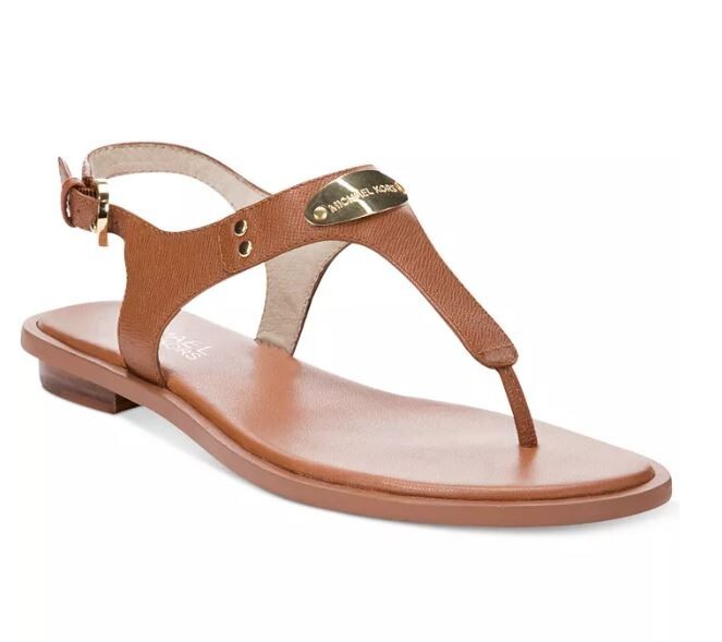 Michael Kors New Women's MK Plate Thong Sandals - Luggage Michael Kors New Women's MK Plate Thong Sandals - Luggage