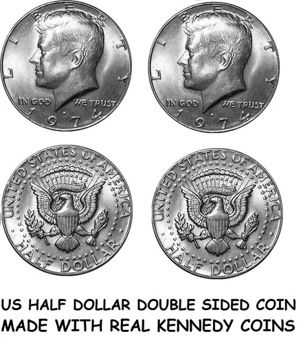 Pair of Real Double Sided KENNEDY HALF DOLLAR 1 Two Headed and 1 Two Tailed Coin
