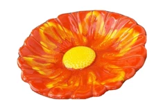 Orange floral ceramic bowl by Santa Anita Ware California 7 1/4 in d, 2 1/2 in h