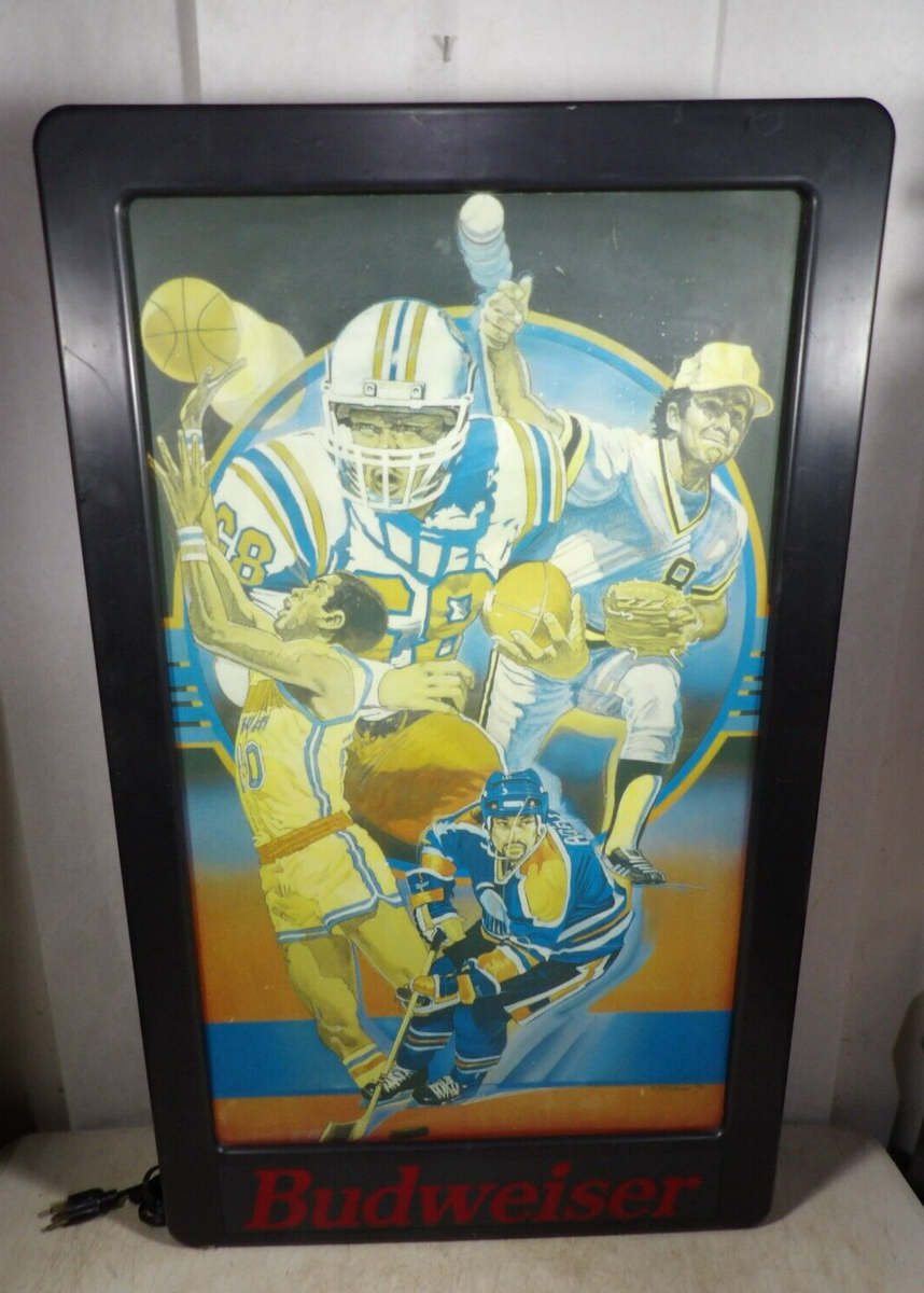 Vintage 1992 Budweiser Beer Sports Lighted Sign Football Baseball