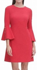 Tommy Hilfiger Women's Scuba Crepe Bell Sleeve Dress Raspberry 10 NEW