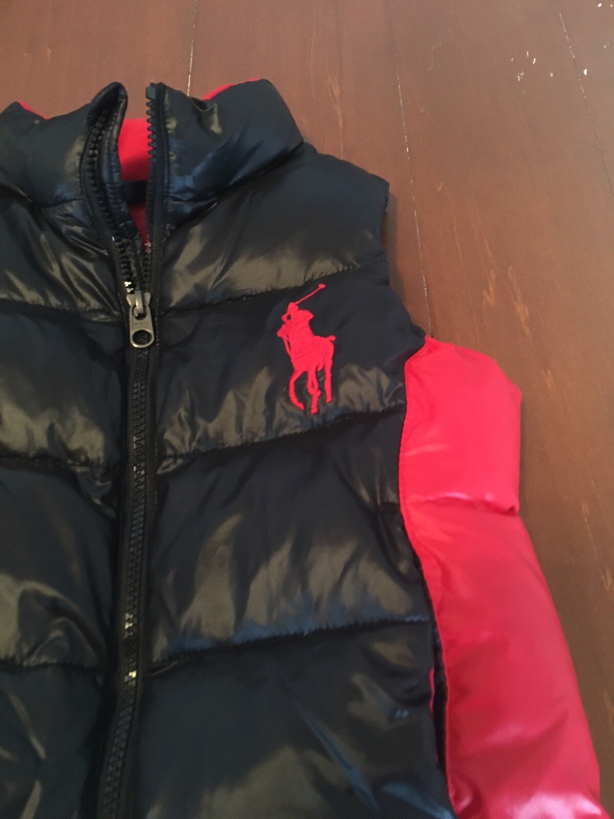 Polo Ralph Lauren Gilet Ragazzi 4 4T Rosso Nero Giacca Tampone Gilet Cerniera Grande Pony!