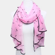 Bow Print Lightweight Fashion Scarf for Women Oblong Neck Wrap or Headscarf Pink