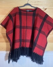 Lauren Ralph Lauren Red Plaid Wool Blend Poncho PM/PL