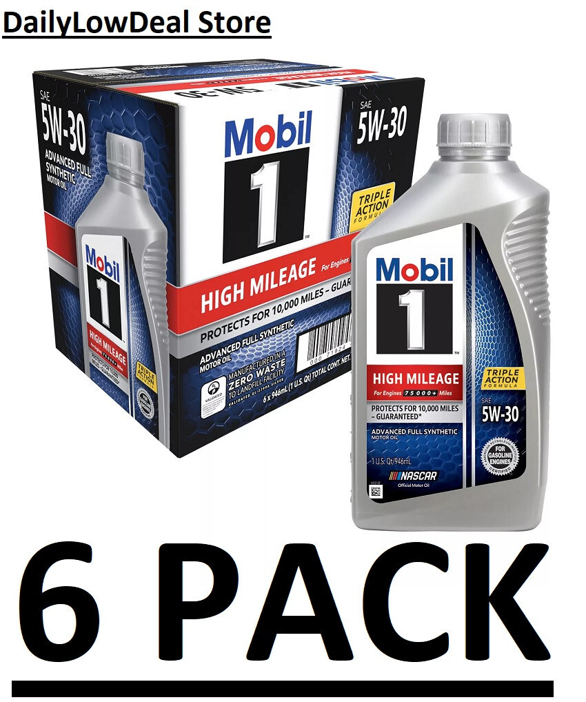 6 PACK - Mobil 1 5W-30 High Mileage Advanced Full Synthetic Motor Oil 1-quart