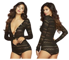 Long Sleeve Knit Open Romper Black Womens X-Large 14-16 Bodysuit Loungewear