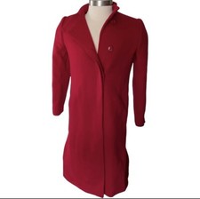 Vtg Neiman Marcus Women Made in USA Red 100% Wool Heavy Trench Over Coat Sz 10