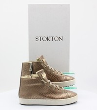 STOKTON WOMENS TRAINERS MID TOP GOLD SNAKE EFFECT UK 2 EU 35 RRP £300 AD