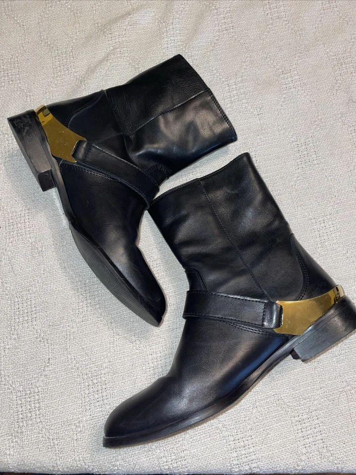 Botas Charles David Italia Cremallera Lateral Mujer Talla 6.5 M Cuero Negro Salir Foto 2 de 4