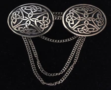 Celtic round cloak clasp with chain screw on style silver