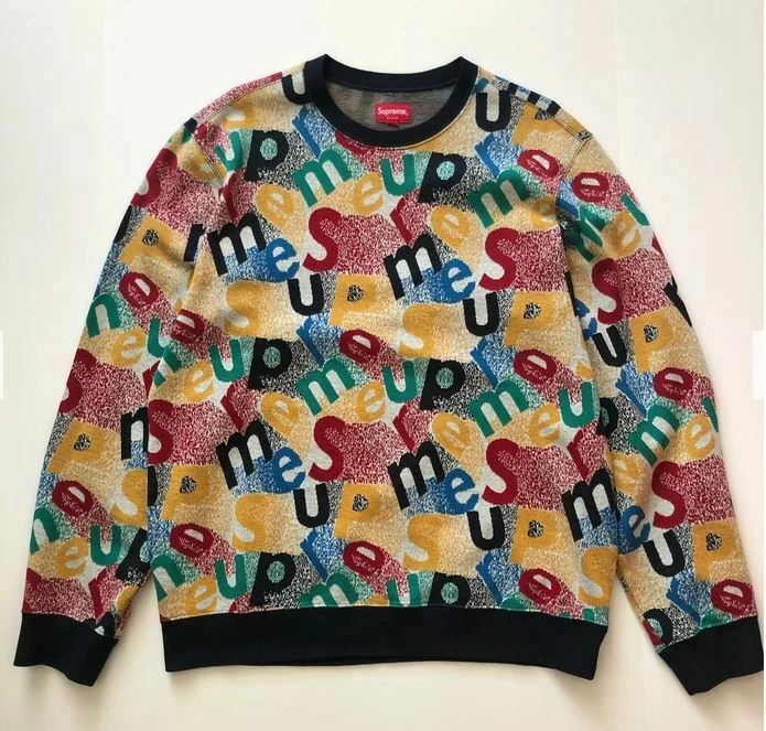 Sweat col rond bleu marine Supreme FW20 Scatter Text multicolore taille M DS neuf