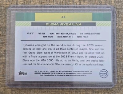 2024 Topps Chrome Tennis #29 Elena Rybakina | eBay