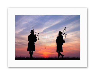 Mock Up Silhouette Sonnenuntergang schottische Pfeifer Leinwand Kunstdruck