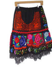 Handmade embroidery Mexican skirt floral bohemian ethnic vintage