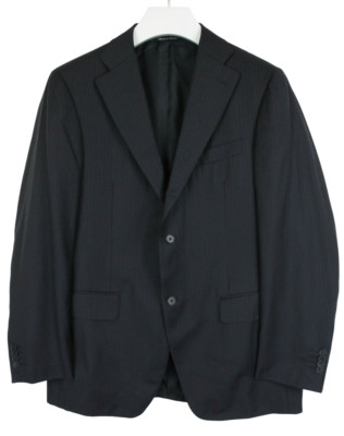 Canali Blazer Herren (Eu) 52R Futter Einreihig Nadelstreifen Schwarz Reine Wolle