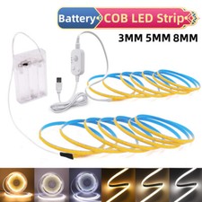 5V Battery COB LED Strip Lights  3mm 5mm 8mm Flexible Tape Lamp Cabinet Lighting