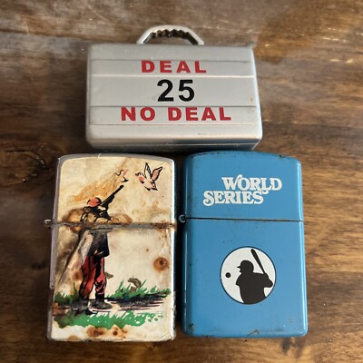 3 Vintage Cigarette Lighters deal no deal # 25 old Hunter. World Series  Untested
