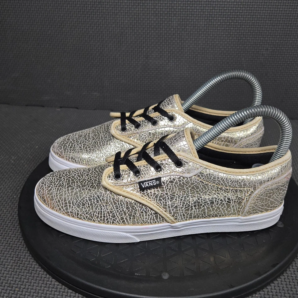 Vans Atwood Zapatos Niñas Talla 4 Rotos Dorado Blanco Parte Superior Baja Tenis con Cordones Foto 3 de 4