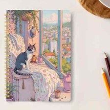 Cat Themed A5 Spiral Notebook - 50 Pages - Sale For Our Animal Charity - Scene