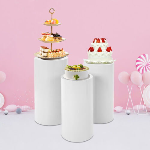 3 Pcs Round Cylinder Pedestal Stand For Wedding Party Display Stand Decor White