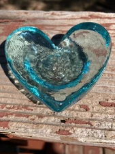 fire and light recycled glass heart Jewelry Cache aqua