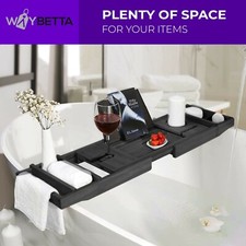 Bamboo Extendable Bath Tub Caddy Tray Bathtub Storage Shelf Wine Tablet Holder