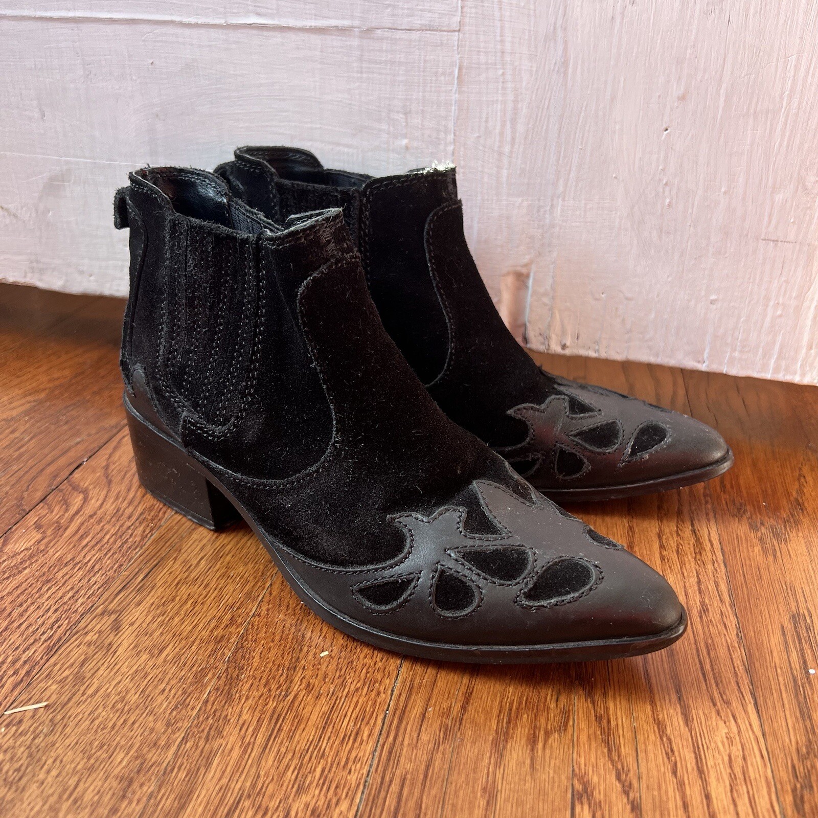 Zara Black Suede Western Style Ankle Booties Size 36 … Gem