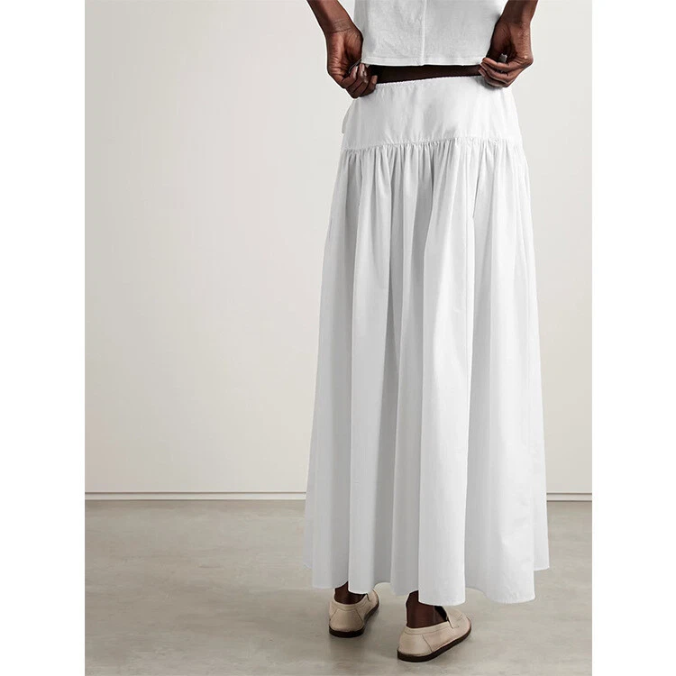 Womens THE ROW Pleated Cotton Summer New Long Loose Skirt - Image 3 of 4