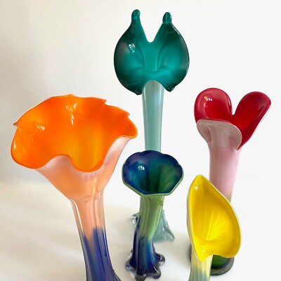 VTG 1990'S POST MODERN ART GLASS MULTICOLOR FLOWERS CONTEMPORARY