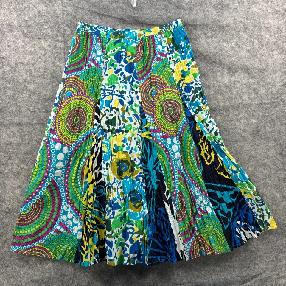 Falda Notations Mujer M Midi Verde Azul Geométrica Floral Patchwork Y2K Campesina Foto 3 de 4