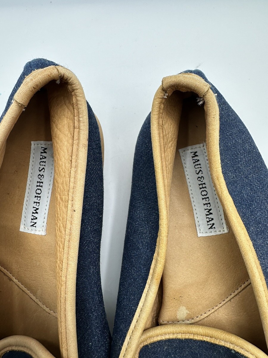 Maus & Hoffman Blue Denim Brown Leather Trim Slippers Men display picture 3