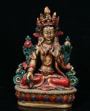 Statua Buddha Dea Tara bianca pittura corallo turchese 5,5" Tibet 7 occhi