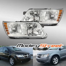 Fit 2009-2015 Dodge Journey Chrome Crystal Headlights Replacement Left/Right