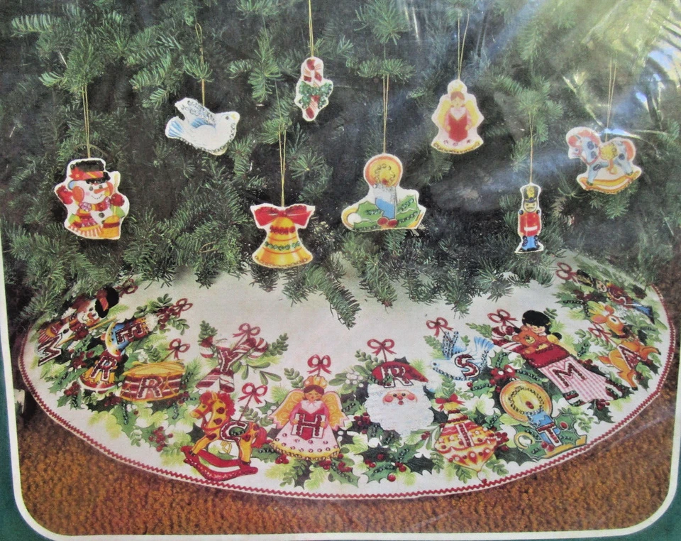 Bucilla “Merry Christmas” Jeweled Felt Tree Skirt Kit with Set of 8 Ornaments - Image 2 of 4