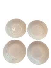 🍽️Ivory Fantasy Set Of 4 Soup Bowls White On White Etched Platinum Bands Bands