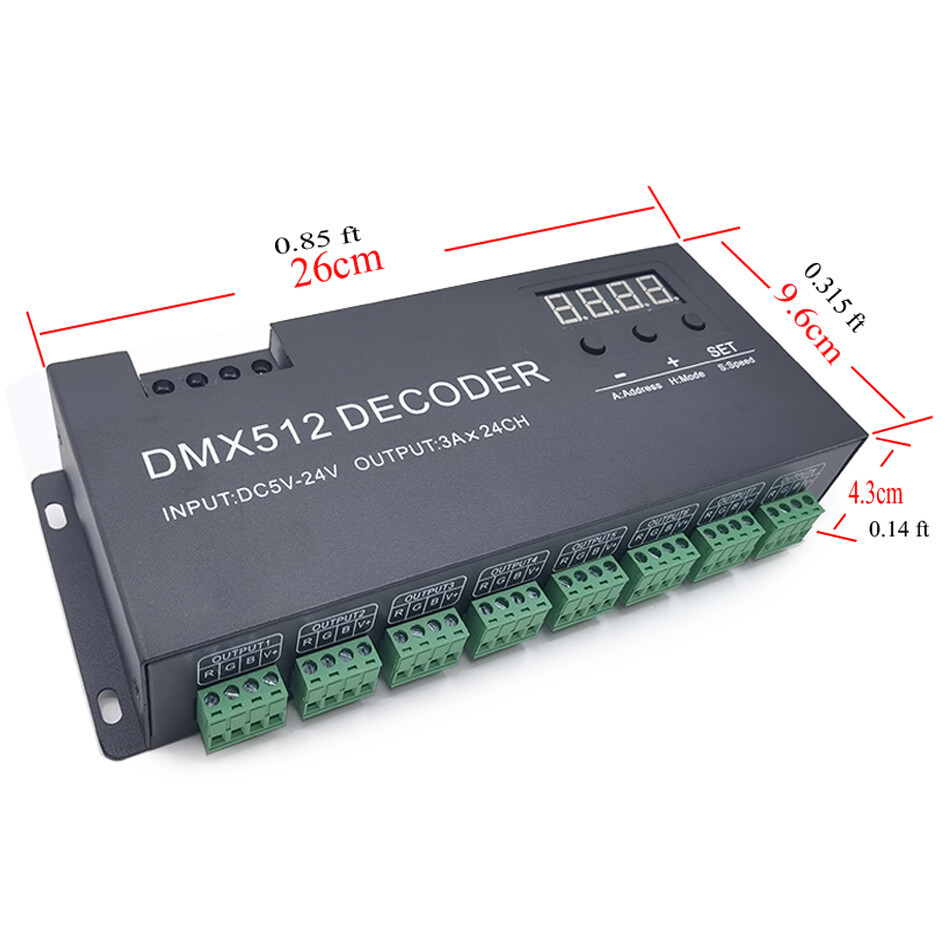 DMX512 Decoder 24 channel with Digital Display DC5V-24V RGB LED strip ...
