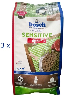 ( 8,73/kg) Bosch Sensitive Trockenfutter Adult mit Lamm & Reis: 3 Tüten zu 1 kg