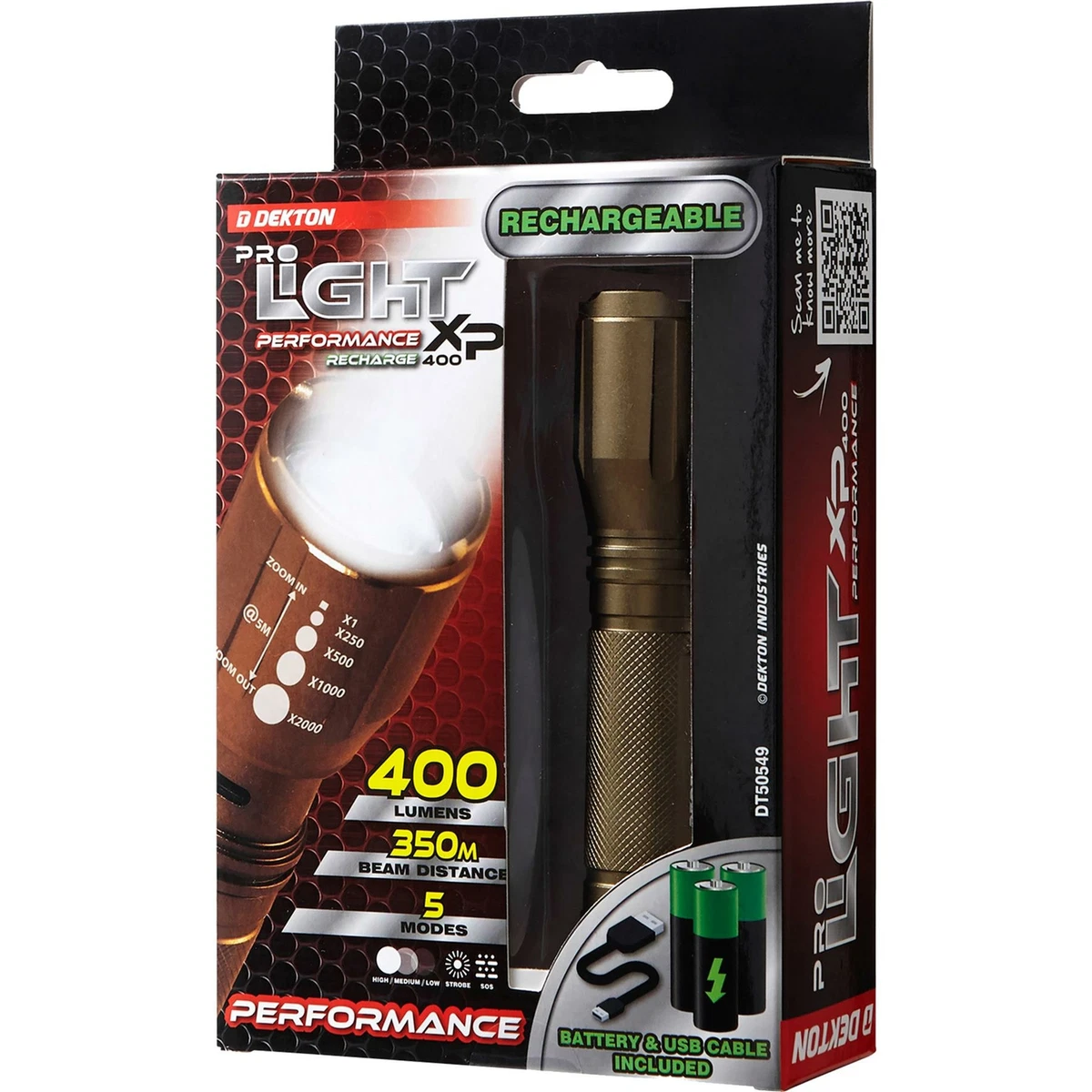 Linterna LED Dekton Performance COB 400 Lúmenes 350M USB Recargable